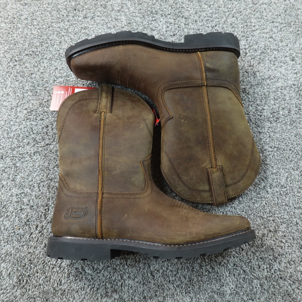 NEW Justin Boots Mens 12 D Brown Square Toe Work Shoes Cowboy Western Rodeo